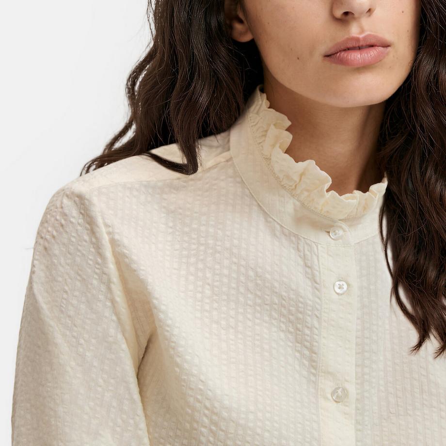 La Redoute Collections Langärmliges Hemd mit Rüschenkragen aus Seersucker-Baumwolle  
