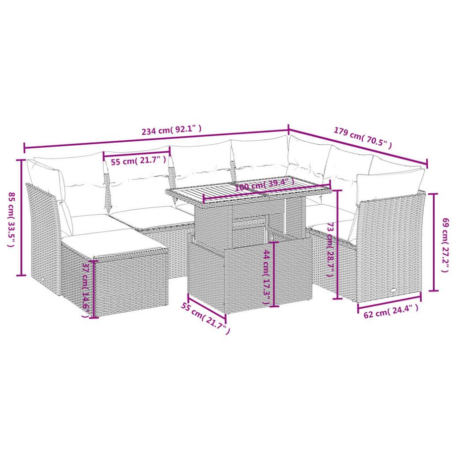 VidaXL Ensemble de canapés de jardin rotin synthétique  