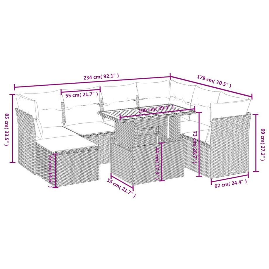 VidaXL Ensemble de canapés de jardin rotin synthétique  