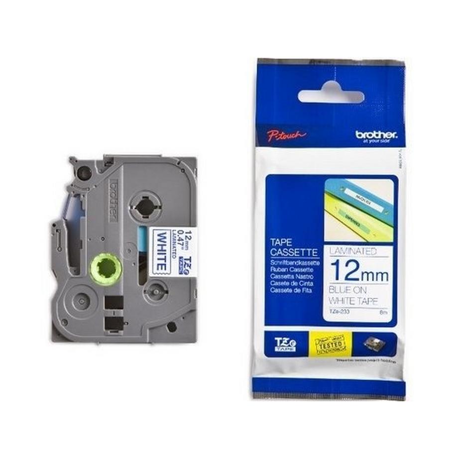 brother Cassetta nastro Brother TZe TZe-233 Colore Nastro: Bianco Colore carattere:Blu 12 mm 8 m  