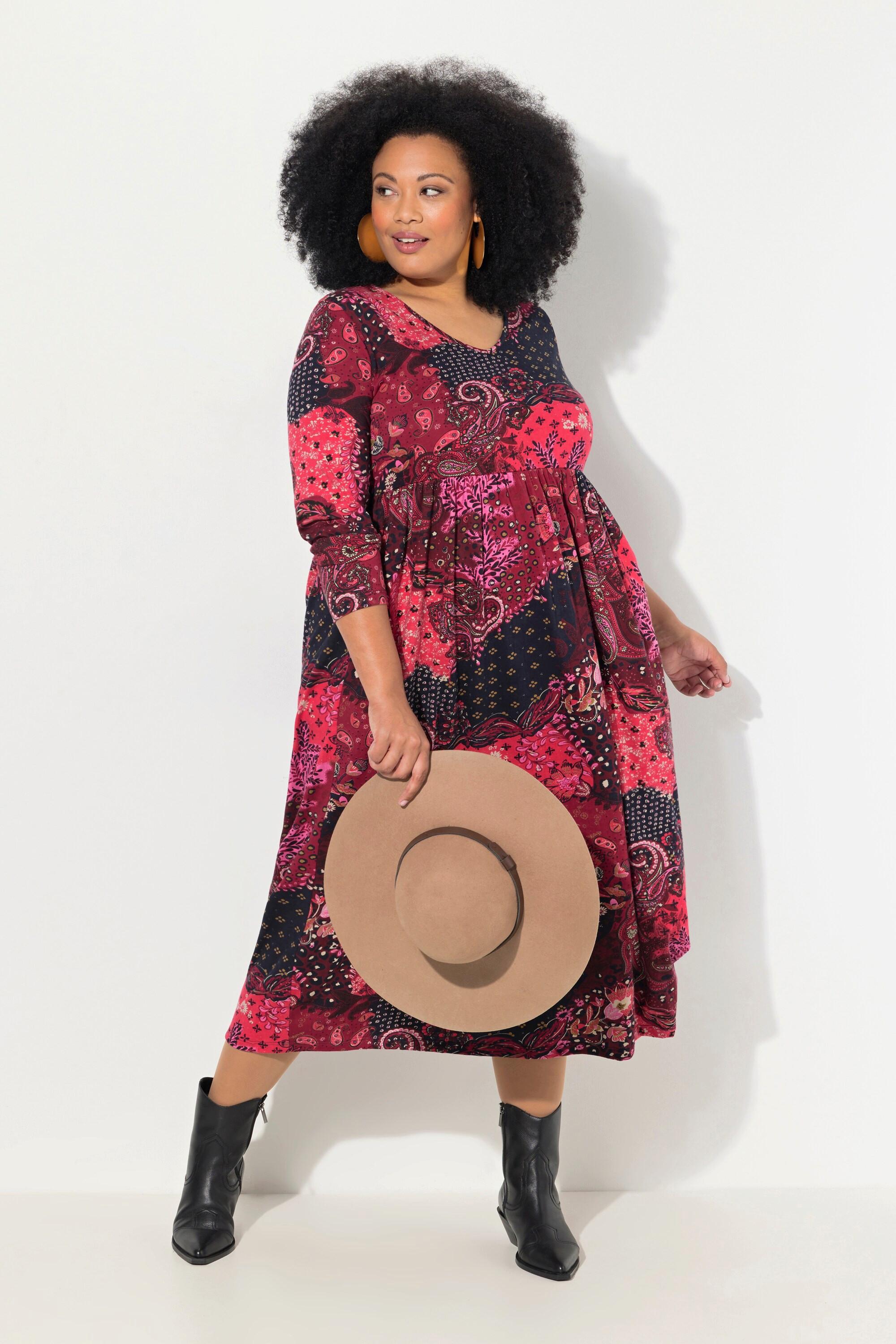 Ulla Popken Robe en jersey Paisley Col V Manches Longues  