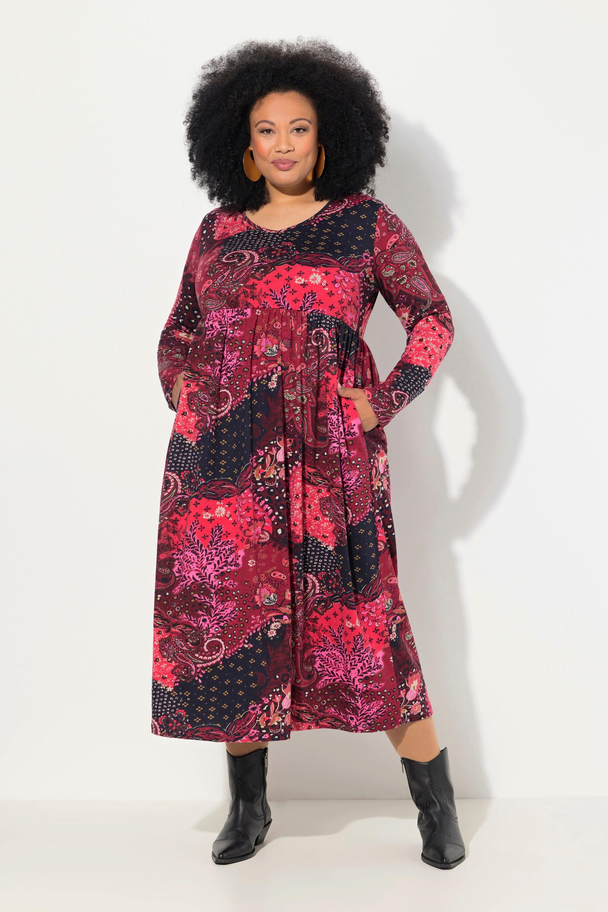 Ulla Popken Robe en jersey Paisley Col V Manches Longues  