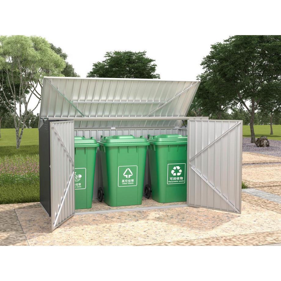 Vente-unique Casetta per il riciclo tripla L237 x P101 x H131 cm in Acciaio galvanizzato Antracite - ILARIO  