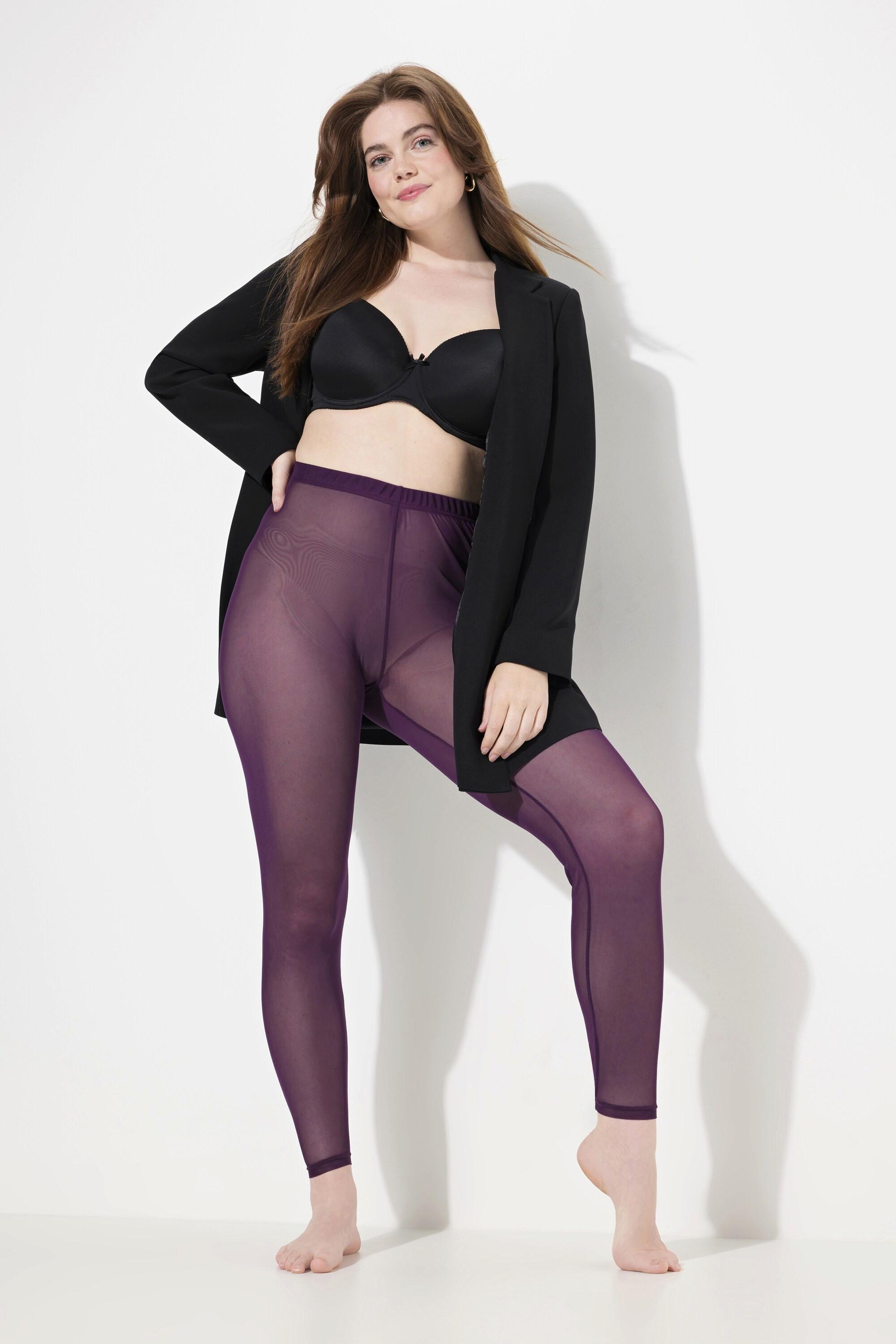 Ulla Popken  Legging-collant en mesh. Message floqué sur la cuisse 