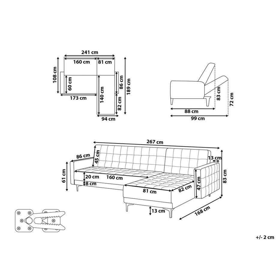 Beliani Canapé d'angle gauche en Velours Glamour ABERDEEN  