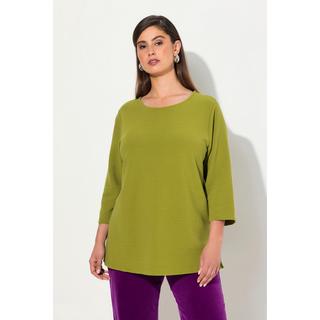 Ulla Popken  Sweat-shirt à col rond et manches 3/4, en maille côtelée horizontale 