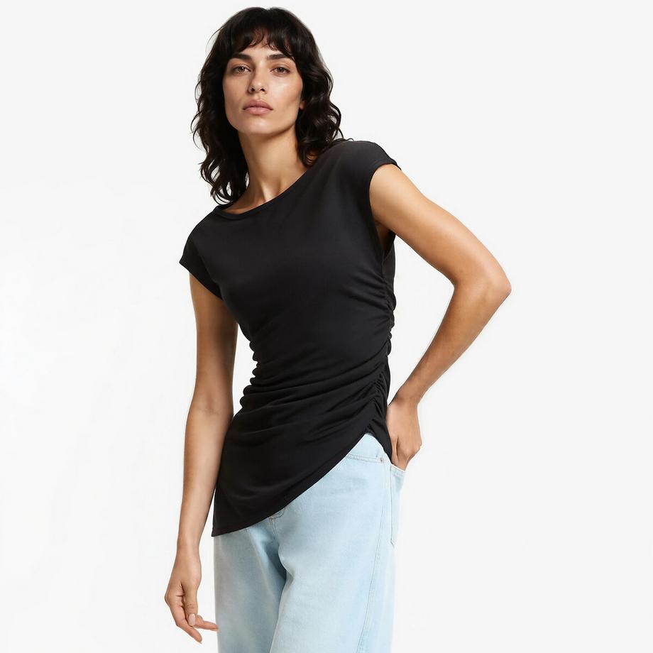 T-shirt col bateau manches courtes drapé