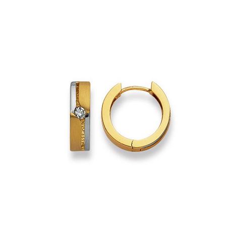 MUAU Schmuck  Créoles bicolores jaune/blanc or 750 Zircone 12mm 