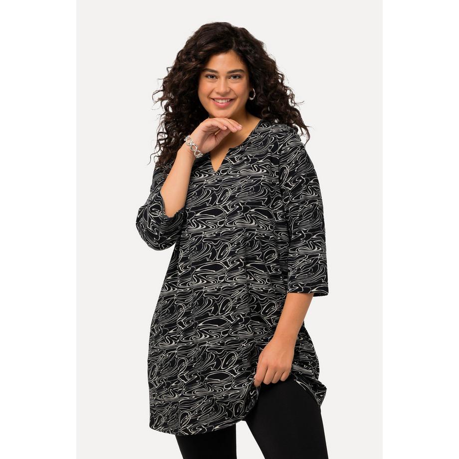 Ulla Popken Wellen A-Linie Tunika-Ausschnitt 3/4-Arm Longshirt  