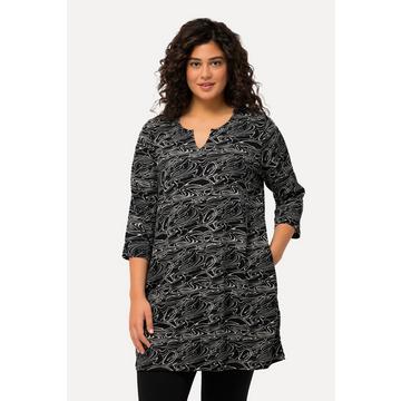 T-shirt motif vagues. Col tunisien et manches 3/4. Silhouette en A.