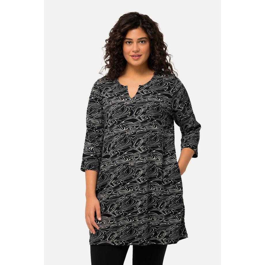 Ulla Popken Wellen A-Linie Tunika-Ausschnitt 3/4-Arm Longshirt  