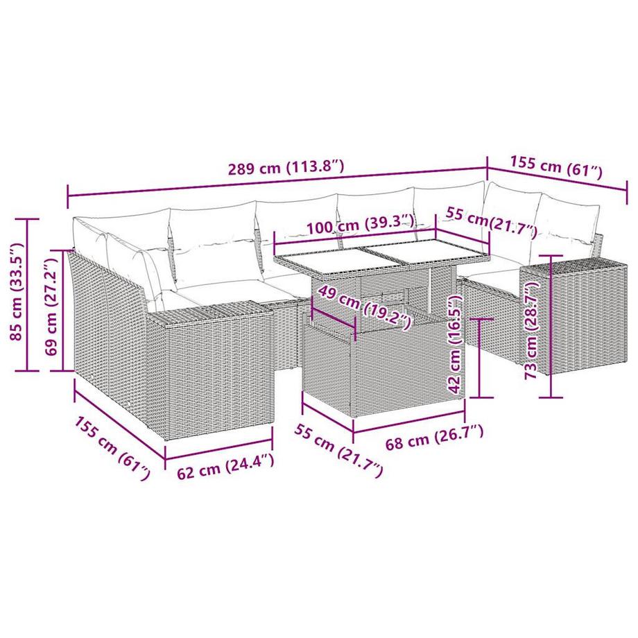 VidaXL Ensemble de canapés de jardin rotin synthétique  