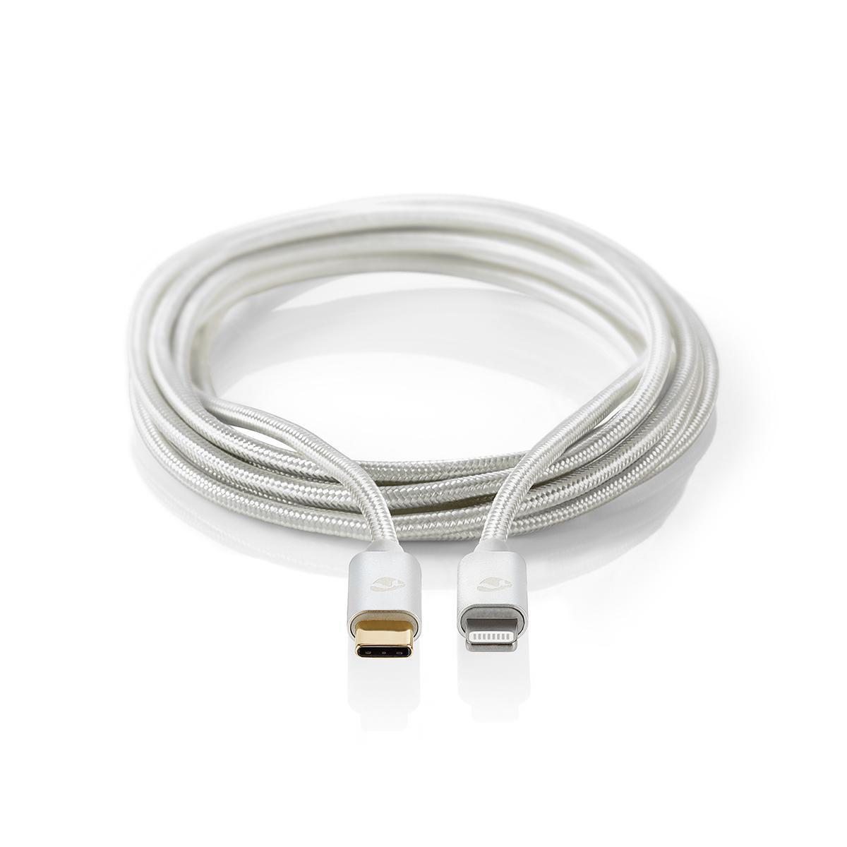 Nedis  Câble Lightning | USB 2.0 | Apple Lightning, 8 broches | USB-C™ mâle | 480 Mbps | Plaqué or | 2,00 m | Rond | Tressé / Nylon | Aluminium | Boîte avec fenêtre couverte 