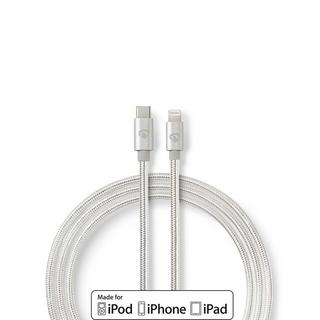 Nedis  Câble Lightning | USB 2.0 | Apple Lightning, 8 broches | USB-C™ mâle | 480 Mbps | Plaqué or | 2,00 m | Rond | Tressé / Nylon | Aluminium | Boîte avec fenêtre couverte 