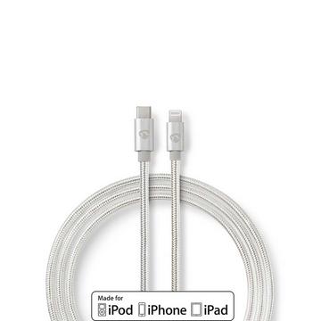 Câble Lightning | USB 2.0 | Apple Lightning, 8 broches | USB-C™ mâle | 480 Mbps | Plaqué or | 2,00 m | Rond | Tressé / Nylon | Aluminium | Boîte avec fenêtre couverte