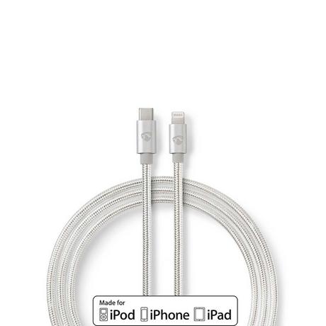 Nedis  Câble Lightning | USB 2.0 | Apple Lightning, 8 broches | USB-C™ mâle | 480 Mbps | Plaqué or | 2,00 m | Rond | Tressé / Nylon | Aluminium | Boîte avec fenêtre couverte 