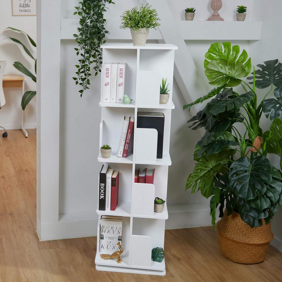 Weißes drehbares Bücherregal