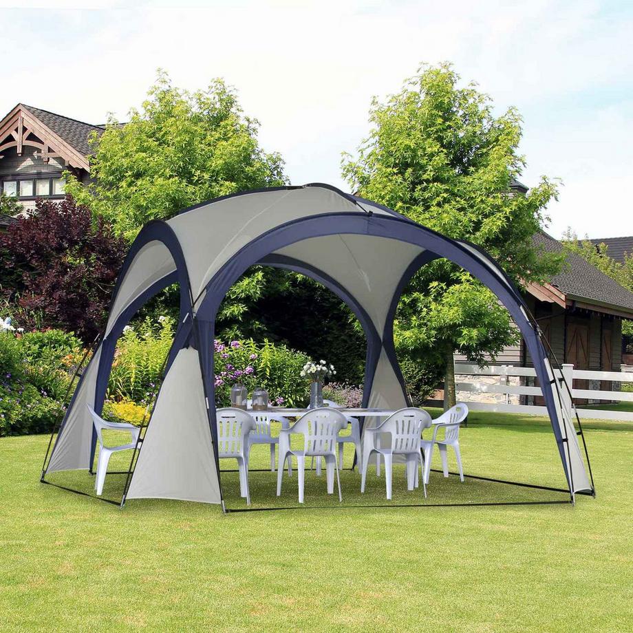 Northio  Campingzelt Gartenzelt Festzelt Partyzelt Sonnenschutz Wetterfest Glasfaserstange + Polyester Cremeweiß + Blau 3,5 X 3,5 X 2,3 M 
