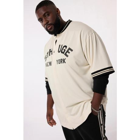 Sthuge  T-shirt oversize à manches courtes, imprimé poitrine et col esprit blouson Teddy - jusqu'au 8 XL 