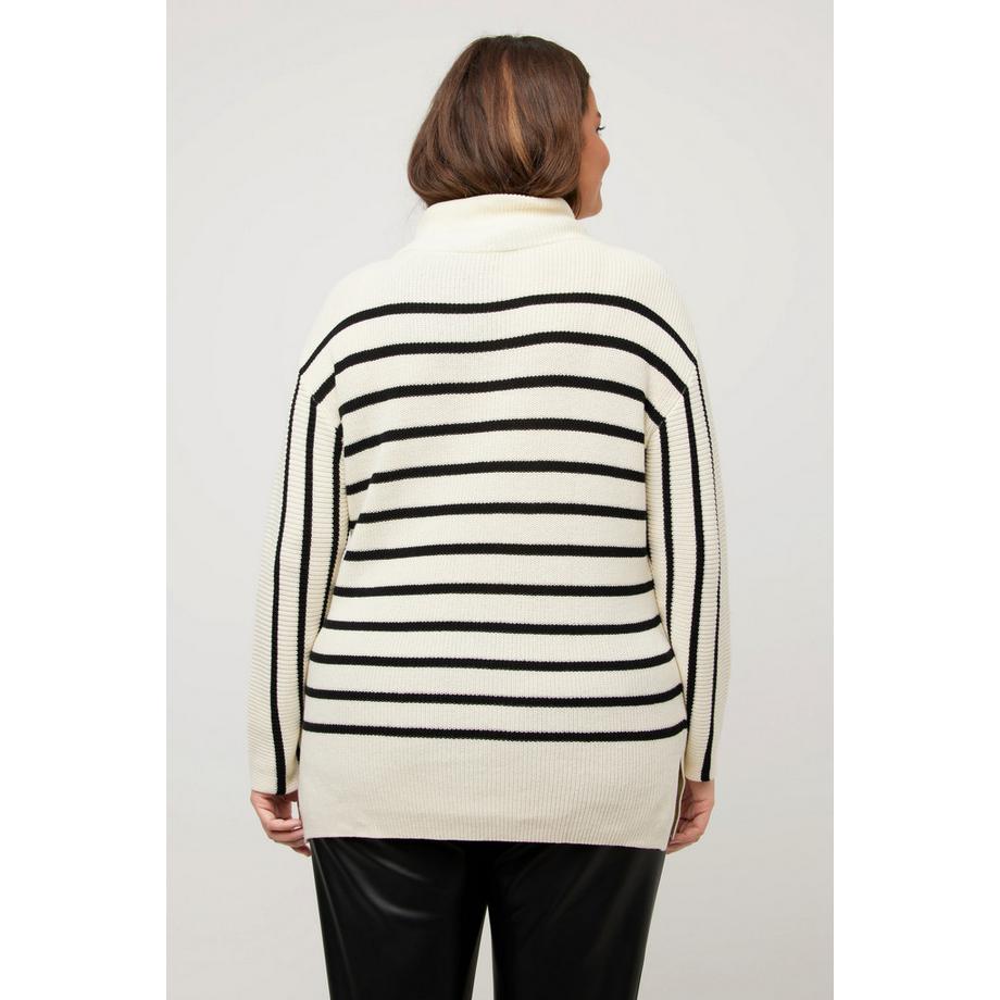 Ulla Popken Maglione a Righe Oversize a Maniche Lunghe con Collo Alto  