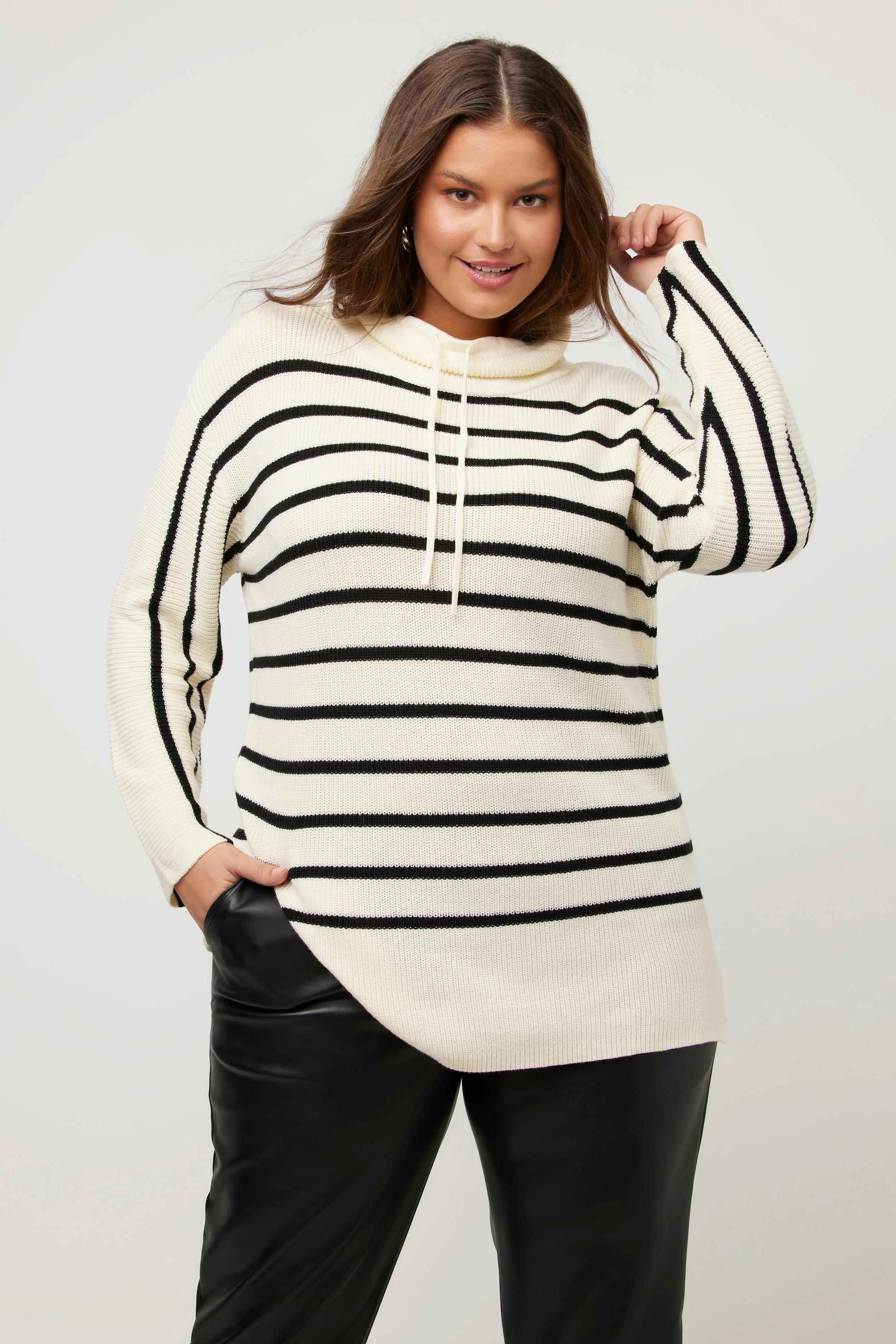 Ulla Popken  Pullover, Streifen, Oversized, Stehkragen, Langarm 