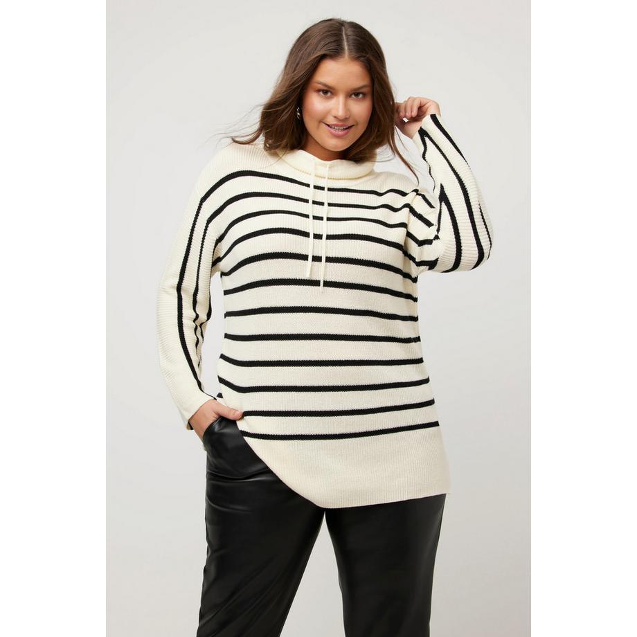 Ulla Popken Maglione a Righe Oversize a Maniche Lunghe con Collo Alto  