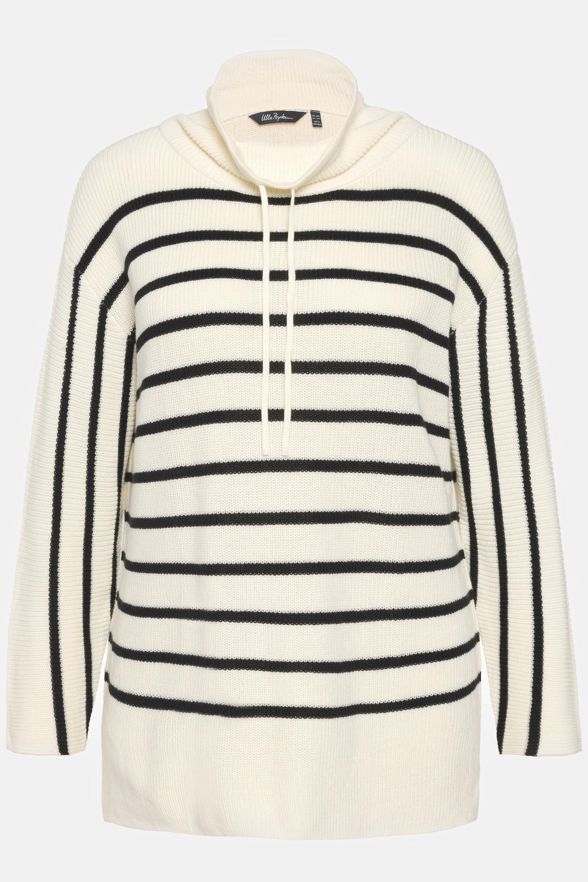 Ulla Popken  Pullover, Streifen, Oversized, Stehkragen, Langarm 