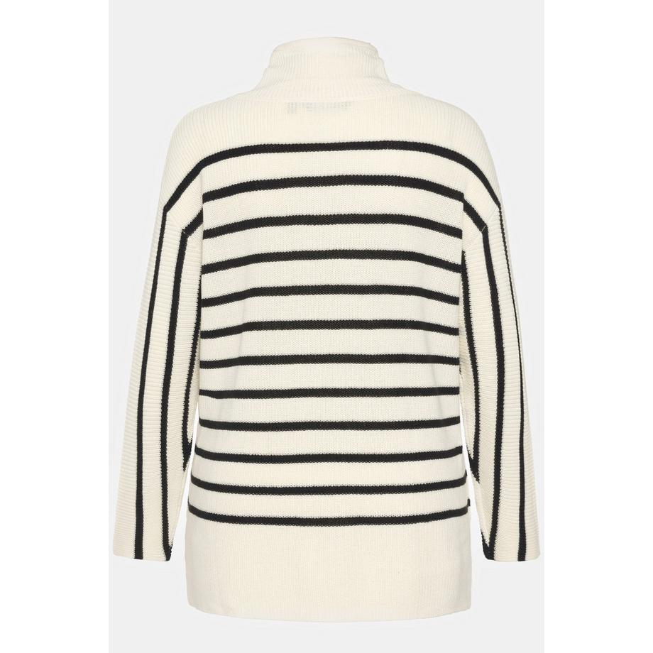 Ulla Popken Maglione a Righe Oversize a Maniche Lunghe con Collo Alto  