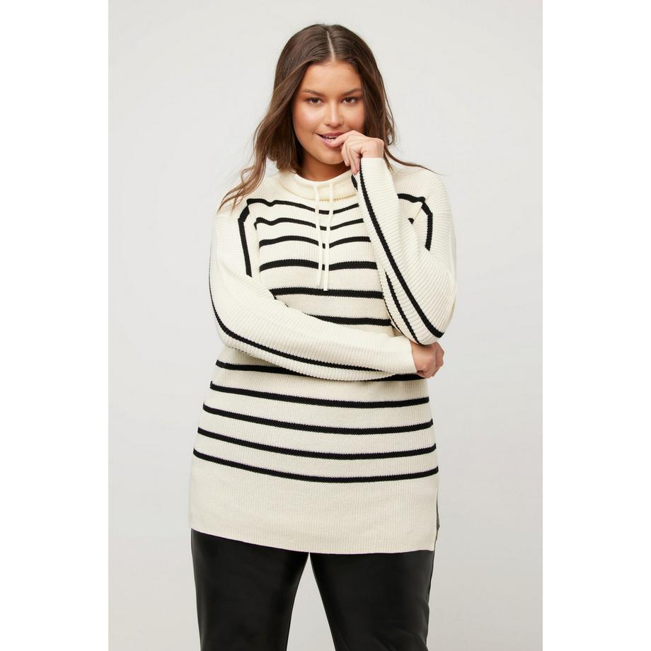 Ulla Popken Maglione a Righe Oversize a Maniche Lunghe con Collo Alto  