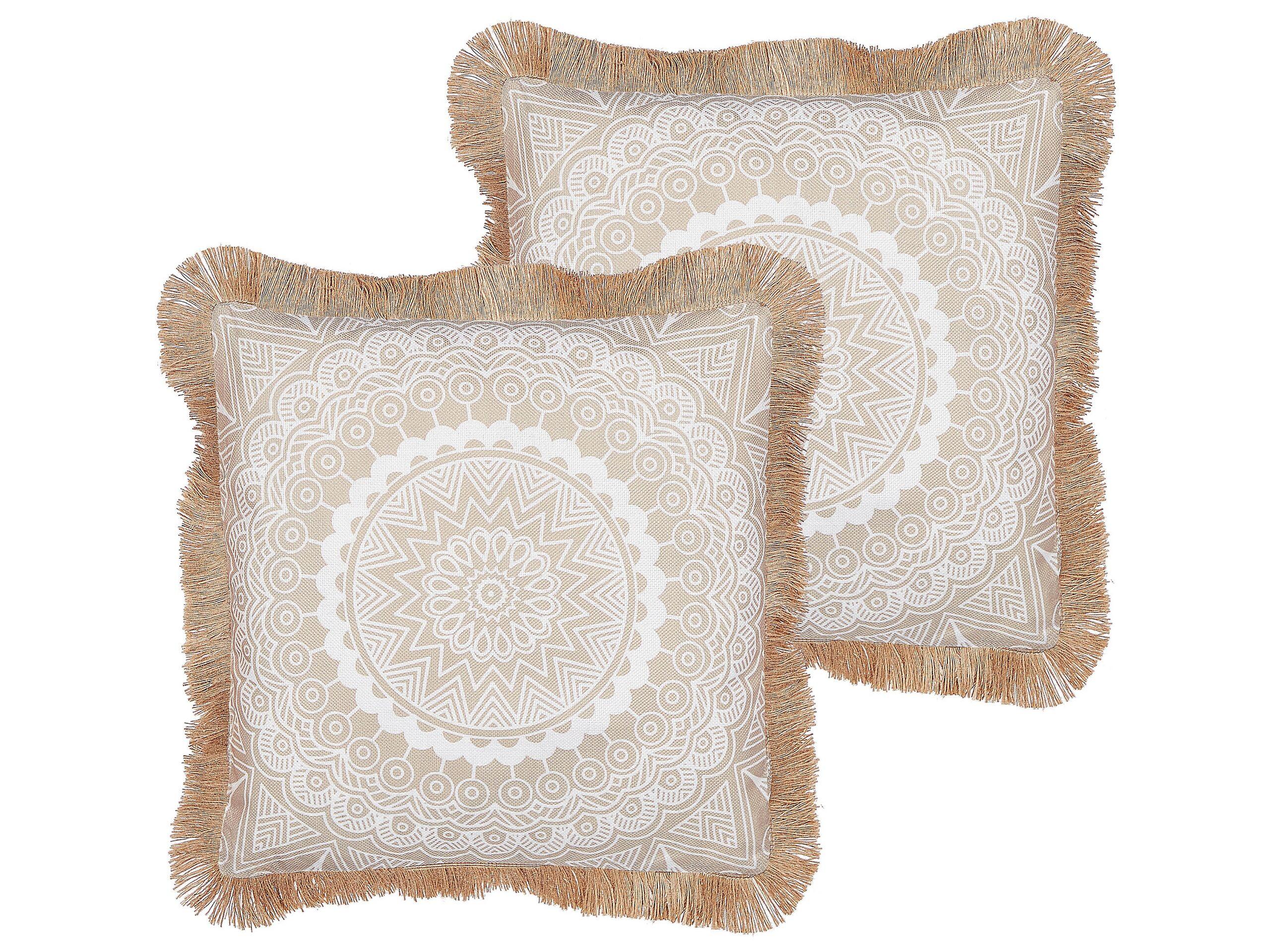 Beliani Lot de 2 coussins décoratifs en Polyester Boho GERANIUM  