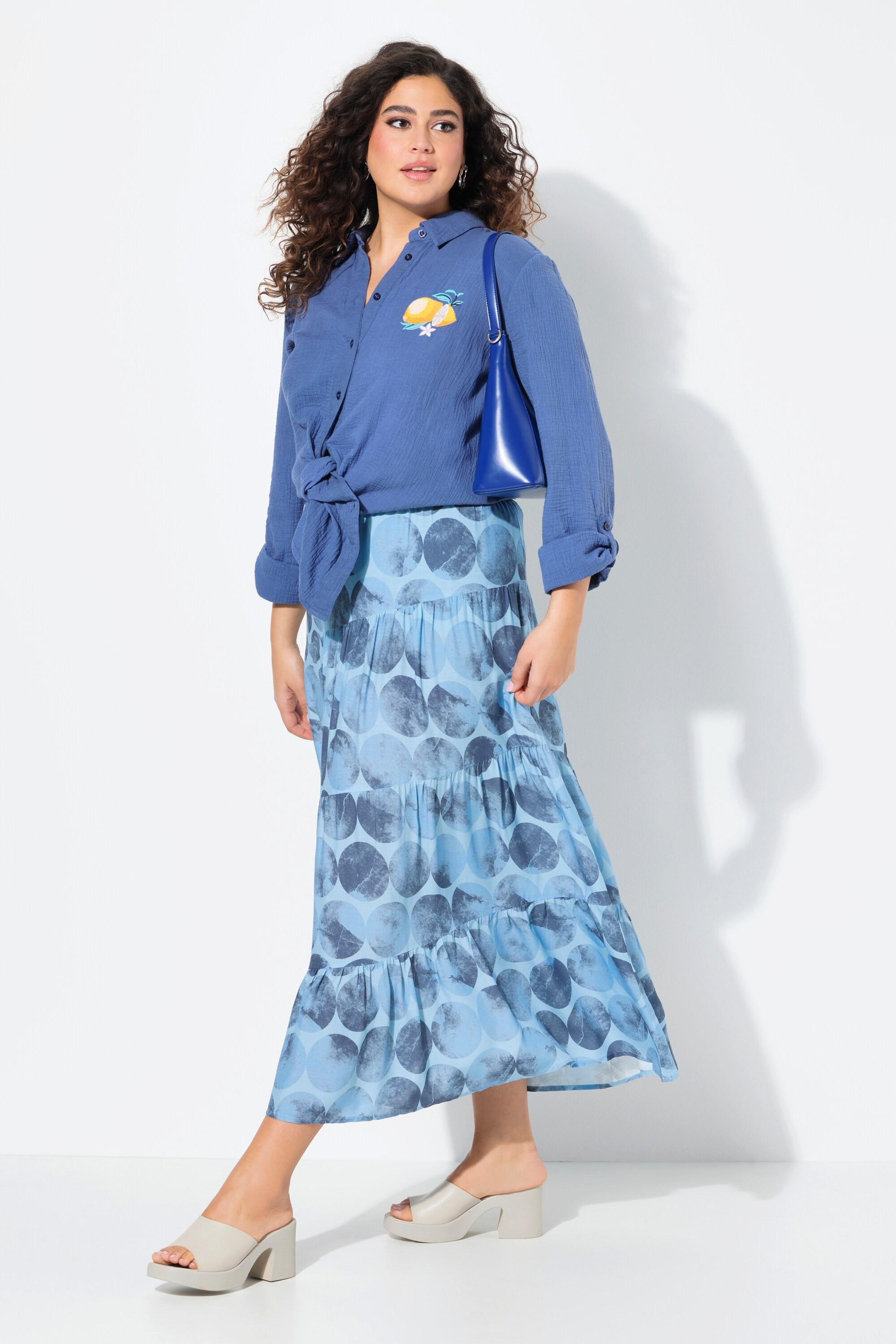 Ulla Popken Gonna Maxi Cuciture Decorative Vita Elastica Taglio Svasato  