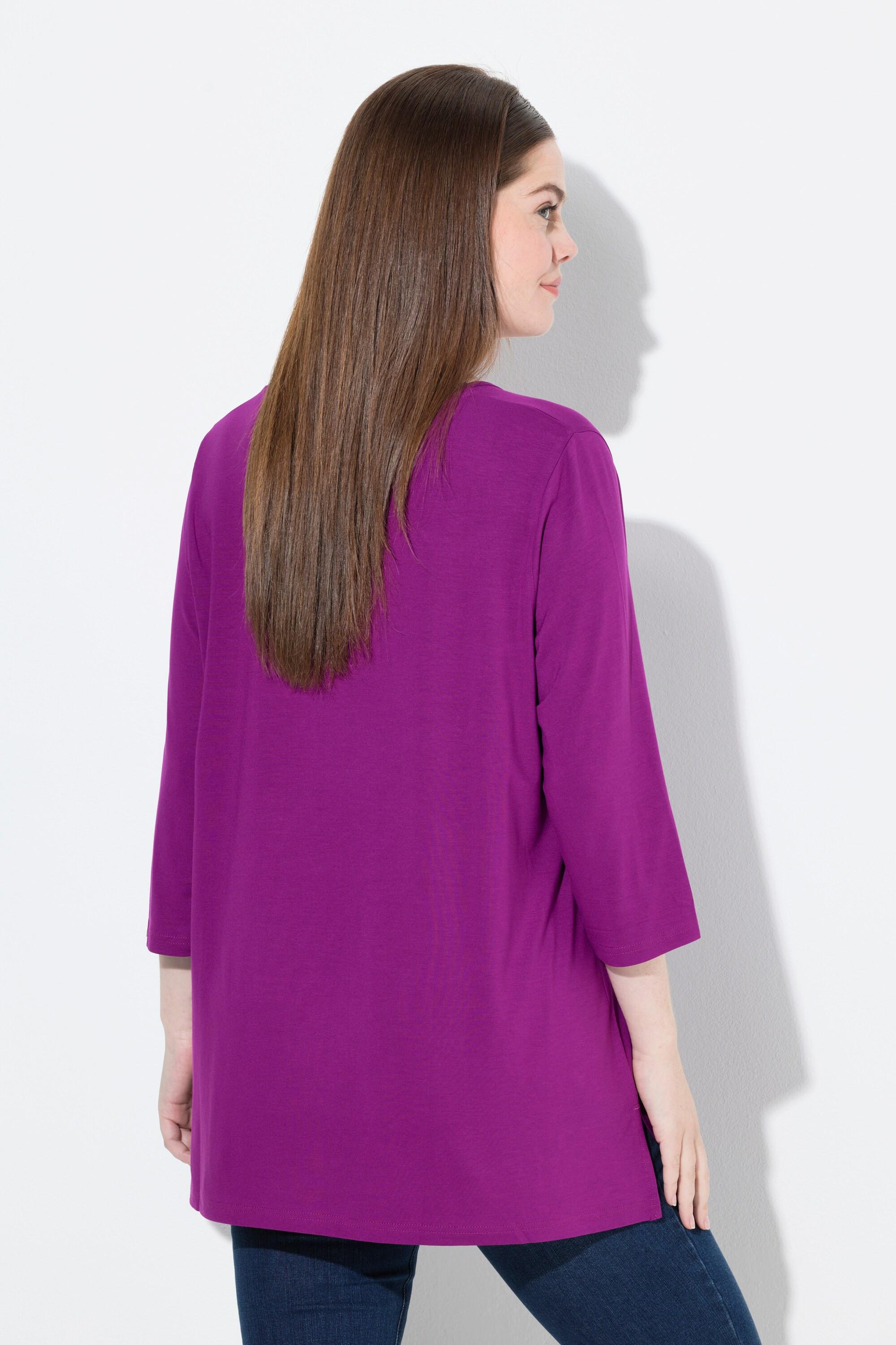 Ulla Popken T-shirt Encolure Carrée Manches 3/4 Coupe Évasée Motif Animal  