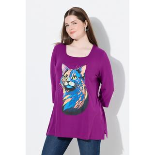 Ulla Popken T-shirt Encolure Carrée Manches 3/4 Coupe Évasée Motif Animal  