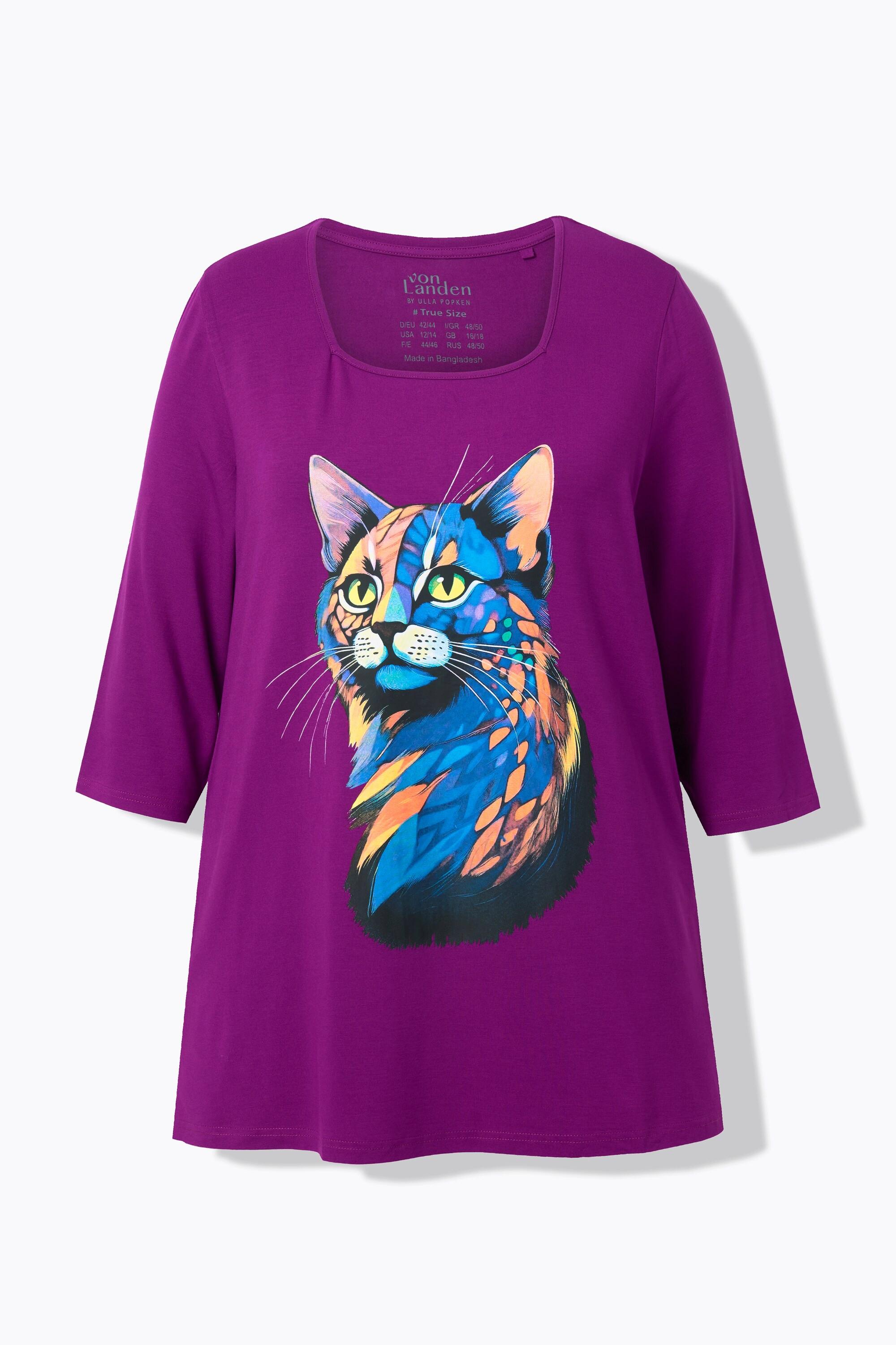 Ulla Popken T-shirt Encolure Carrée Manches 3/4 Coupe Évasée Motif Animal  