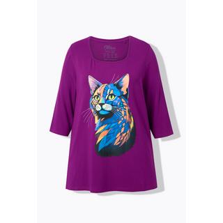 Ulla Popken T-shirt Encolure Carrée Manches 3/4 Coupe Évasée Motif Animal  