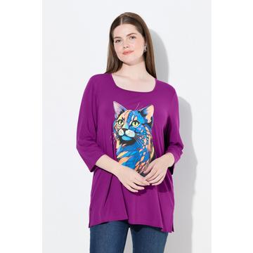 Shirt, Katze, A-Linie, Carree-Ausschnitt, 3/4-Arm