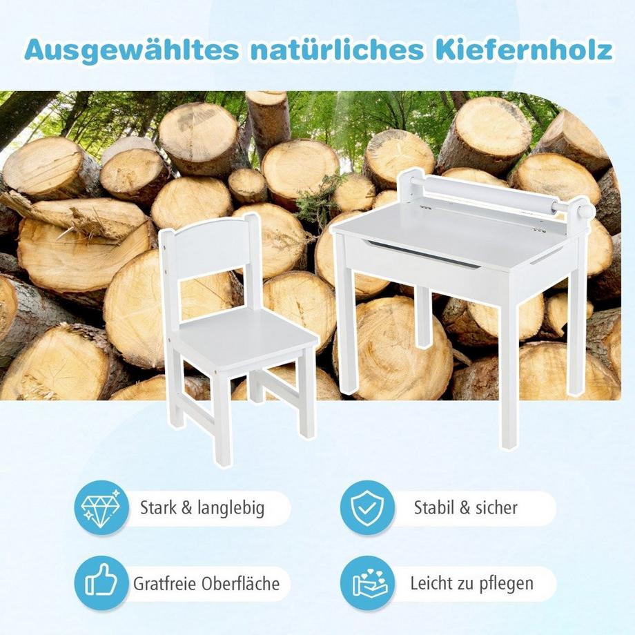 Northix  Kindertisch mit Stuhl Sensorisches Tischset für Kinder Weiß 