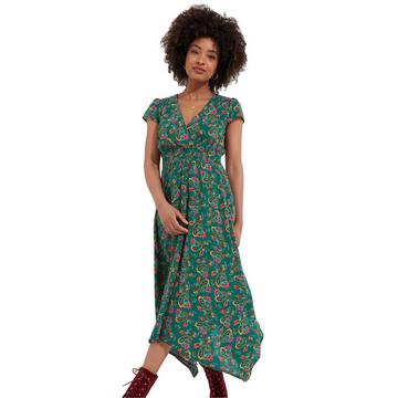 Helles Paisley Kleid mit V-Ausschnitt