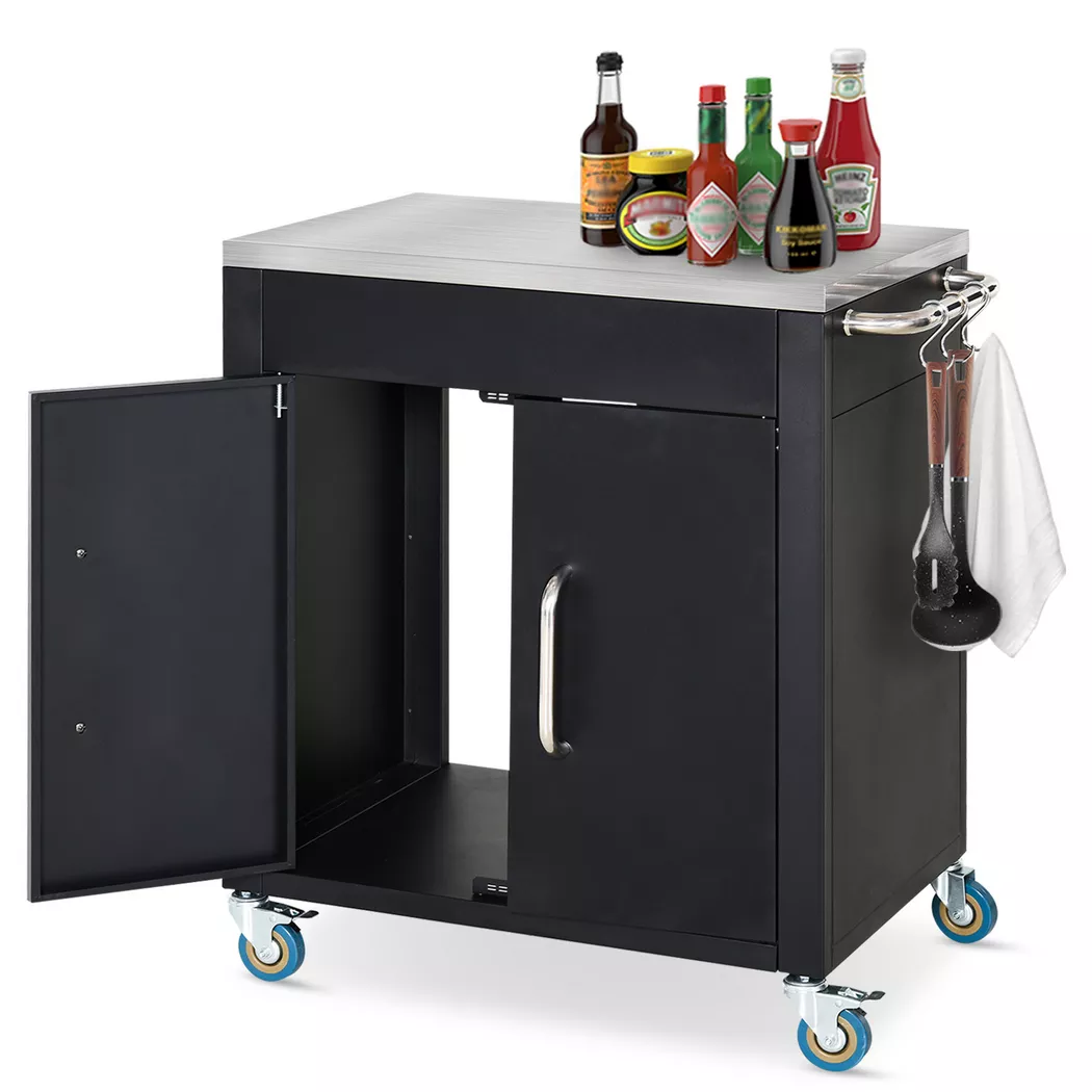 HOMCOM Carro de cocina carrito de servicio Armario de cocina acero inoxidable Negro