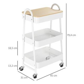 Northio Desserte De Cuisine Desserte En Métal À 3 Étages Avec Grand Espace De Rangement Et Couvercle, Pour Cuisine Et Bureau, Acier, Blanc, 45X31X79,4Cm  