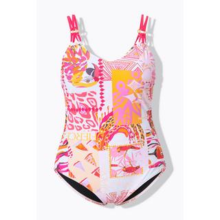 Ulla Popken  Maillot de bain motif perroquets, bonnets souples, décolleté en V 