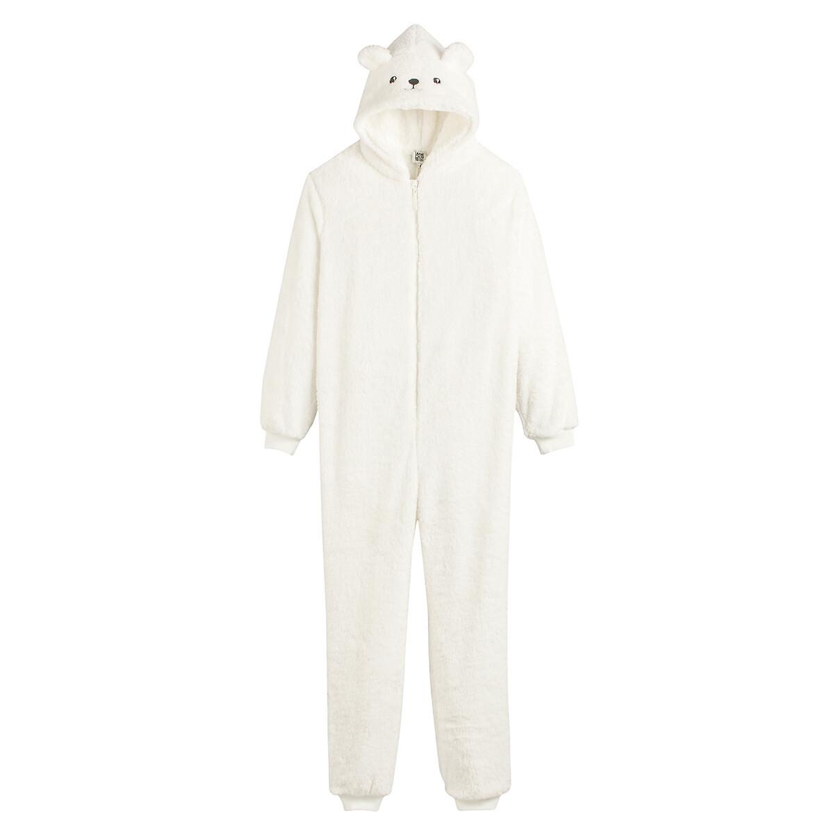 La Redoute Collections  Teddyfleece-Overall mit Kapuze und Teddy-Motiv 