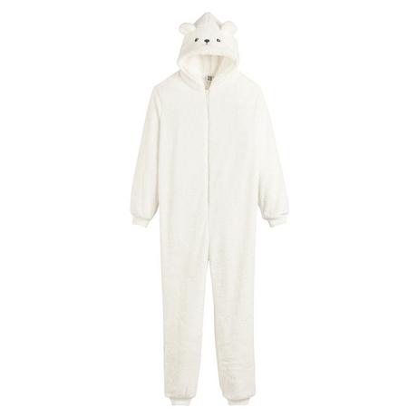 La Redoute Collections  Teddyfleece-Overall mit Kapuze und Teddy-Motiv 