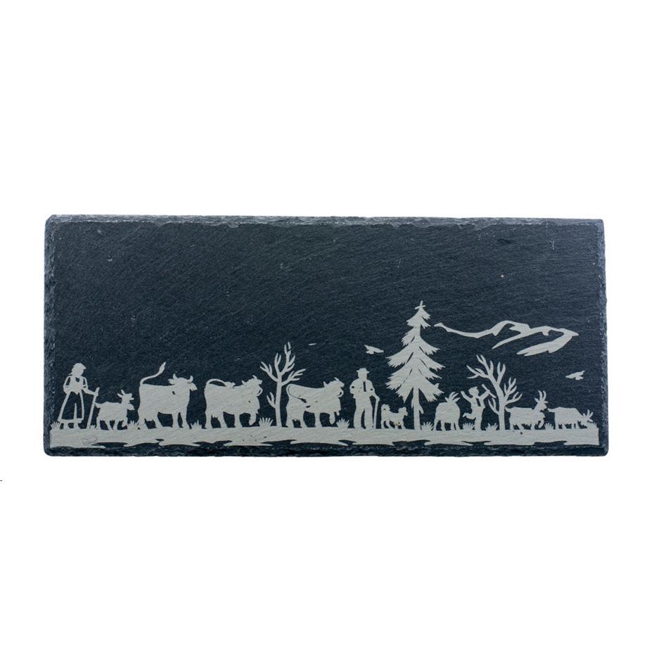 Alpaufzug Familie Schieferplatte 33 x 14 cm