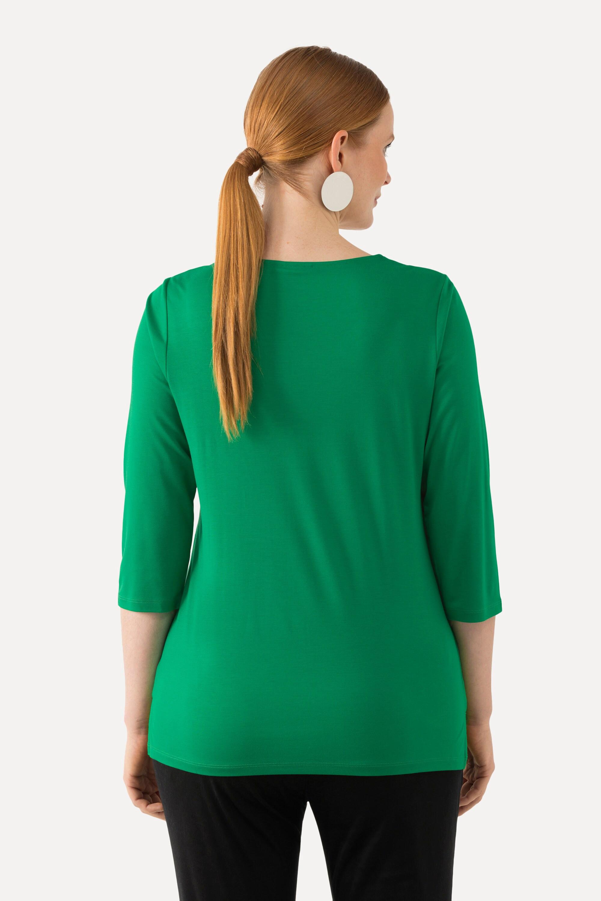 Ulla Popken  Shirt, Stickerei, Classic, Herzausschnitt, 3/4-Arm 