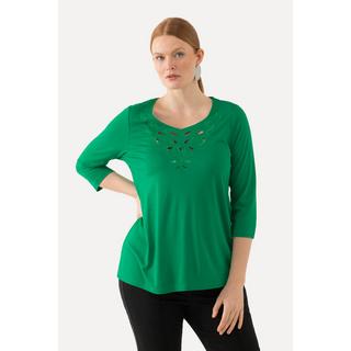 Ulla Popken  Shirt, Stickerei, Classic, Herzausschnitt, 3/4-Arm 