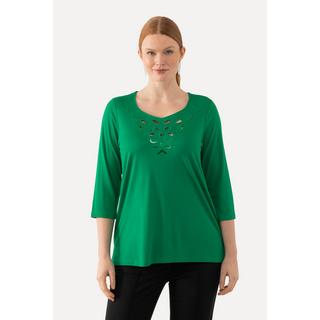 Ulla Popken  Shirt, Stickerei, Classic, Herzausschnitt, 3/4-Arm 