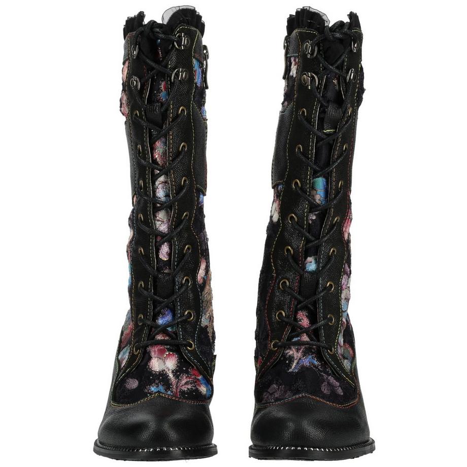 Laura Vita Blumenmuster Schnürstiefel bis zum Knie  