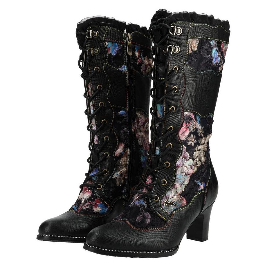 Laura Vita Blumenmuster Schnürstiefel bis zum Knie  