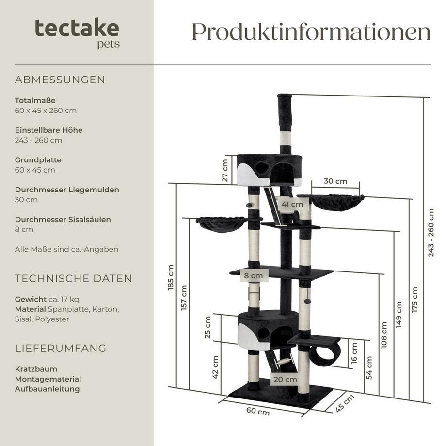 Tectake  Kratzbaum Hansi 243 bis 260 cm Sisal 